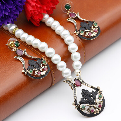 

SUNSPICE MS Ethnic Turkish Women Resin Flower Drop Earrings Pearl Bead Necklace Vintage Indian Bridal Banquet Jewelry Sets