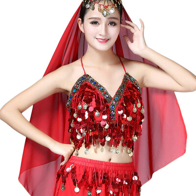 

2018 Girls Sexy Sequin Бисерный танец живота Верхний бюстгальтер для женщин Костюм для девочек Болливудский восточный танцевальный