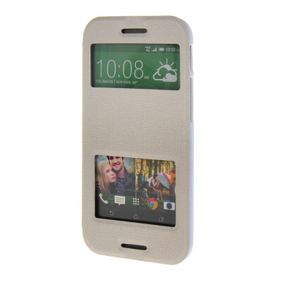 

MOONCASE Side Flip Hard board Slim Leather Bracket Window Case Cover for HTC One M8 White