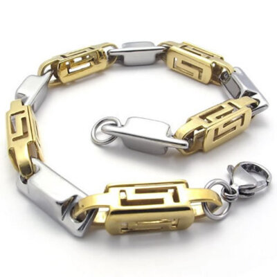 

Hpolw Mens Silver&gold Stainless Steel Key-shape Link Golden hollow Lobster clasp Bracelets