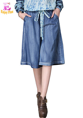 

M L High Quality waist 73-81cm vintage cotton summer 2018 blue jeans pant women half short wide leg capris knee length denim