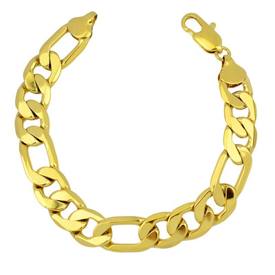 

Figaro Bracelet 18k Yellow Gold Filled Solid Curb Link Chain for Men&Women 10mm9"