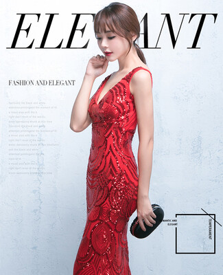 

Slim Mermaid V Neck Sequined Long Evening Dresses Fashion Prom Party Dresses