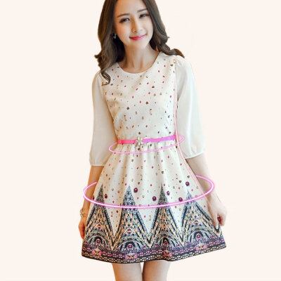 

Fashion Women's Ladies Chiffon 3/4 Sleeve Printed Slim A-line mini Dress