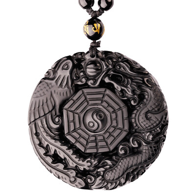 

Natural Obsidian Bagua Longfeng Brand Necklace Pendant Men&women Marriage Peach Blossom Crystal Lucky Pendant