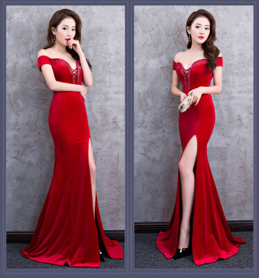 

Banquet evening dress female sense of the annual host fishtail skirt long velvet slim dignified atmosphere