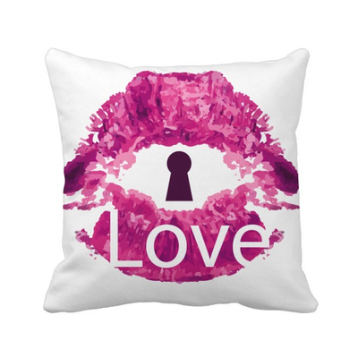 

Valentines Day Pink Lip Love Keyhole Square Throw Pillow Insert Cushion Cover Home Sofa Decor Gift