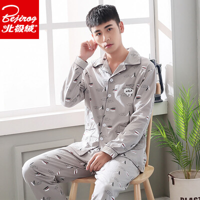 

Arctic cashmere pajamas mens spring long-sleeved cotton lovers pajamas large size home service mens suit 3613 gray L