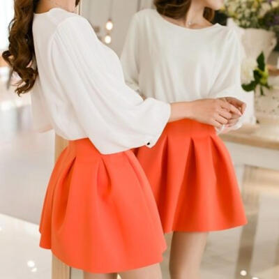 

spring womens small short skirt high waist pleated puff skirt spring&summer basic bust skirt