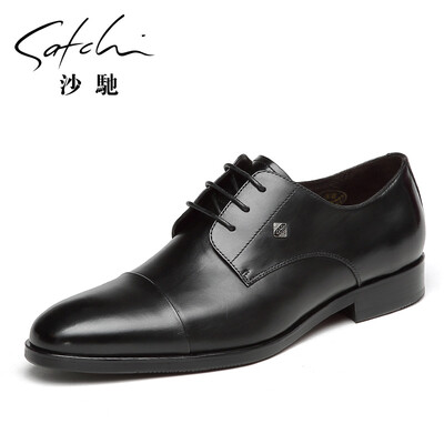 

SATCHI business shoes mens pointed business tie leather shoes Derby shoes top layer leather 87878026Z black 41