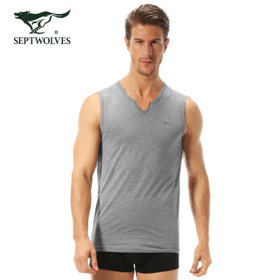 

Seven wolves bottoming short-sleeved mens T-shirt cotton fashion Heinz collar wide shoulder sports vest 98824 black