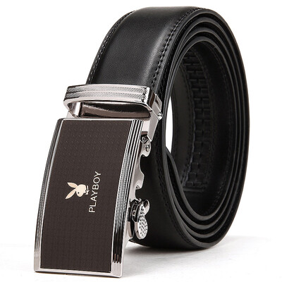 

Playboy Playboy Men's Belt Automatic Button Business Profile Transfer Film Kraft Leather Facial Alloy Youth Belt Male PDF3720-7B Black