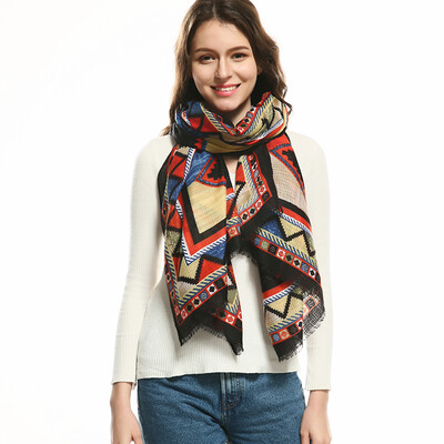 

JeouLy 2018 hot sale Scarves Women Spring New Cotton long Scarf Geometric Pattern Scarf Sunscreen Shawl hijab cape 180100cm