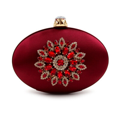 

Milisente Women Evening Bags Ladies Crystals Diamond Flower Purses Fashion Silk Oval Round Wedding Box Clutches Purse