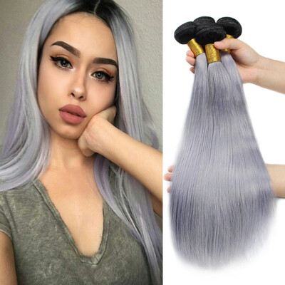 

Nami Hair 3 Bundles 1b / Grey Ombre Бразильские прямые человеческие волосы объединяют два тональных цвета 10 "-22" T1B / Silver Grey Человеческие волосы Weave