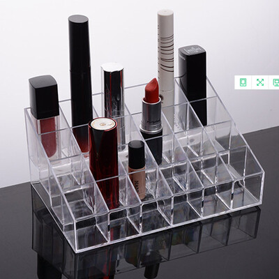 

Wanshijia desktop trapezoidal transparent large 24 grid cosmetics lipstick rack nail polish lip gloss storage box storage JD-NG-18