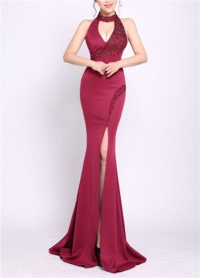 

Handmade Elegant Sleeveless Evening Dresses with Beading Sequined Bodice Long Prom Dress Party Gowns