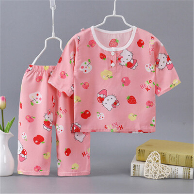 

2018 childrens cotton&silk suit new summer air conditioning suit boys&girls short sleeved pajamas baby home clothes