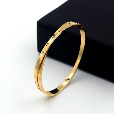 

Korean fashion double cross Roman numerals with diamond bracelet women tide wild titanium wristband jewelry cross bracelet