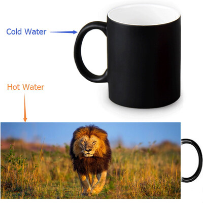 

Lion 350ml / 12oz Heat Reveal Mug Color Change Чашка кофе Чувствительные морфинг-кружки Волшебная чашка для чайных чашек