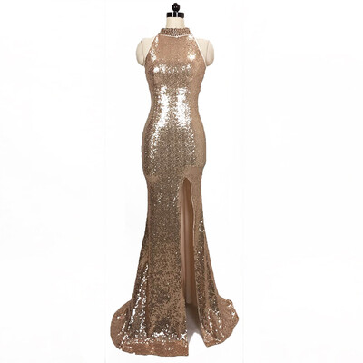 

Long sequins Open-tail fishtail Slim modification Party gown Nightclub Hosting annual meeting