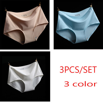 

Hot Sale Intimates Breathable Seamless Briefs Cool Ice Silk Viscose Women Underwear Summer Mid Waist Panties
