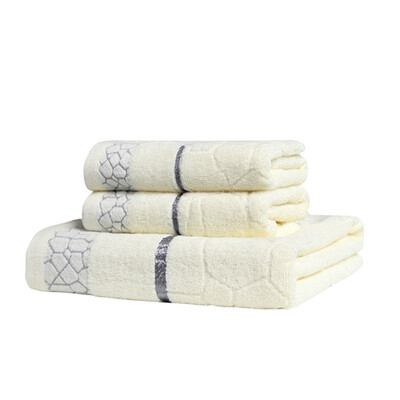 

iDouillet Cozzy 3-piece Cotton Bathroom Towel Set 1 Bath Towel 55"x27"&2 Hand Towels 12"x29" Cube Design Pink Blue Beige