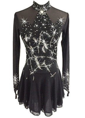 

Black flashing skating show clothing customized skating grading costume long-sleeved children&39s skirt