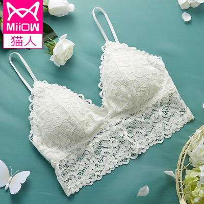 

Cat MiiOW spring&summer breathable mesh without traces gathered adjustment bra ladies&ladies lace no steel ring bra sports bra white L