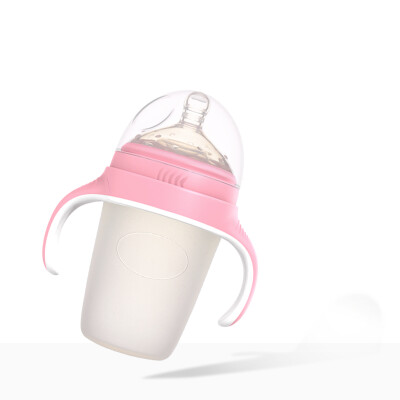 

Aynmer AYM-9244 Silicone bottle full soft wide caliber newborn anti-counterfeiting anti-fall resistant bottle with handle straw baby supplies pink 240ml