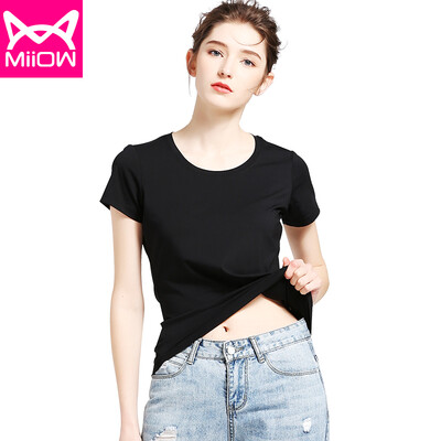

Cat Man MiWOW T-Shirt Womens T-Shirt 2018 Summer New Casual Round Neck Stretch Slim Half Sleeve T-Shirt Modal Bottoming Shirt MOT815001 Pure Black