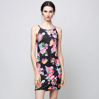 

Women Sexy Summer Bodycon Evening Cocktail Party Sleevesless Floral Mini Dress