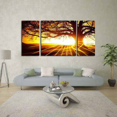 

3 Pcs No Frame Golden sunshine tree HD home decor wall art stickers Top-rated canvas print painting for living room decoration