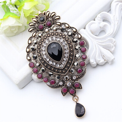 

Vintage Turkish Brooch Plus Size Women Hairpins Jewelry Antique Gold Color Water Drop Brooches Broches Cap Badge Hijab Pins