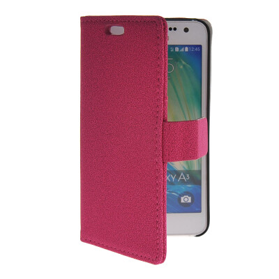 

MOONCASE Slim Leather Side Flip Wallet Card Slot Pouch with Kickstand Shell Back Case Cover for Samsung Galaxy A3 Hot pink