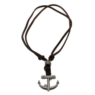 

New Fashion Men Women Anchor Alloy Pendant Leather Necklace Cord Neckchain Gift