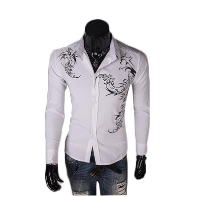 

Zogaa New Korean Mens Shirt Printing Slim Long Sleeve