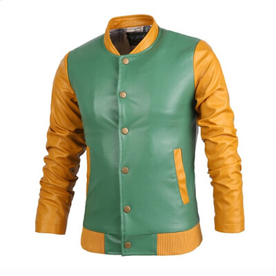 

Zogaa New Mens Leather Clothing Simple Slim Contrast Color Fashion