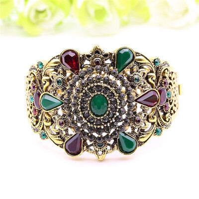 

Ethnic Turkish Women Bangles Bracelet Antique Gold Color Resin Cuff Jewelry Hollow Flower Bangle India Bridal Wedding Jewelry