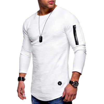 

New Fashion Men Long Sleeved T-shirt Slim Fit Male Sports Tshirt Solid Color Round Neck Tee Shirts Mens Top Clothing