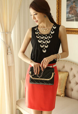 

Stylish Lady Fashion Womens Casual Sleeveless O-neck Sequined Tank Top Vest Tops