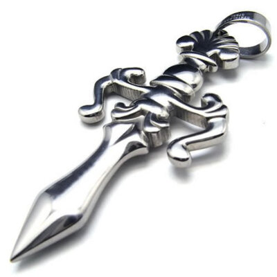 

Hpolw Vintage Fashion Mens Stainless Steel Sterling Silver Cross Sword Necklace Pendant 18-28 inches Chain