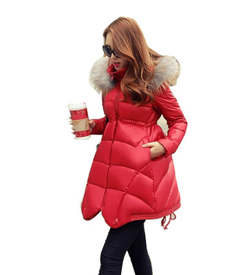 

Women Cloak Fur Collar Winter Outerwear Duck Down over Coat Hooded Thicken Parka