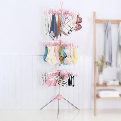 

hanger rack floor folding stainless steel baby drying rack balcony multi-function rotatable towel rack children outdoor hanger three-layer color random