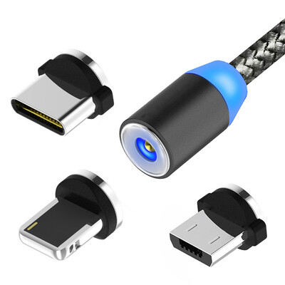 

Mzxtby LED 3 in 1 Magnetic Cable For iPhone X Samsung Lighting 1M Charging Nylon Braided Micro USB Type C Magnet Charger Cable