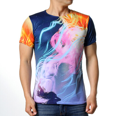 

Fashion Mens Casual Short Sleeve Round Neck Pullover Floral Printing T-Shirt