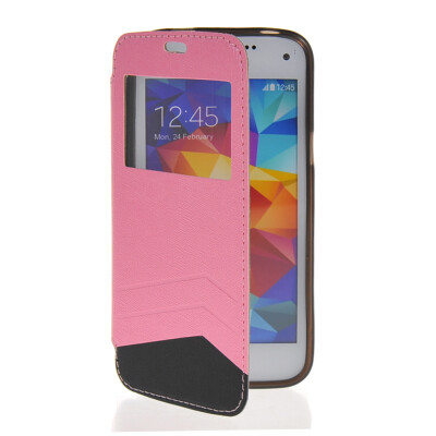 

MOONCASE View Window Leather Side Flip Wallet Card Slot Pouch Stand Soft Shell Back Case Cover for Samsung Galaxy S5 Mini pink