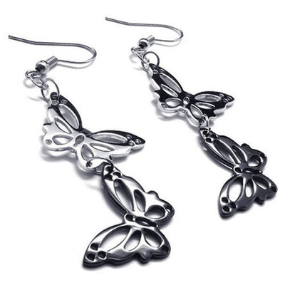 

Hpolw Stainless Steel Butterfly Earrings Set 2pcs Color Silver Black