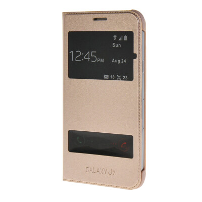 

MOONCASE Slim Leather Side Flip Bracket Window Case Cover for Samsung Galaxy J7 Gold