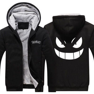 

2018 New USA SIZE Anime Pokemon Go Pocket Monster Gengar Coats Mens Hoodies Sweatshirts Winter Thicken Fleece Clothing